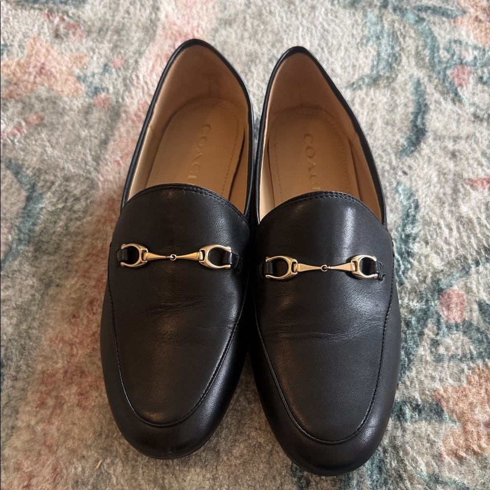 Coach Black Leather Loafers with Gold Horsebit